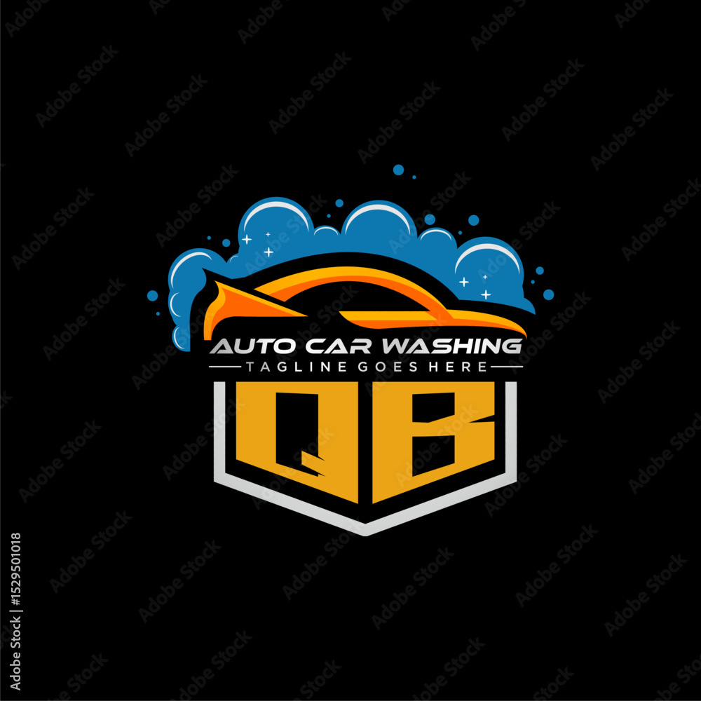 Poster qb initial monogram for carwash with car clean image design vector