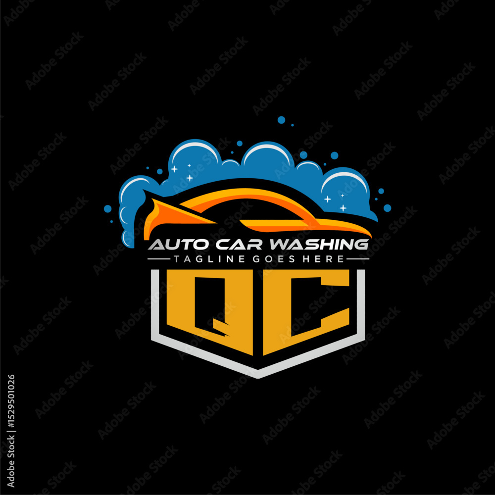 Poster qc initial monogram for carwash with car clean image design vector