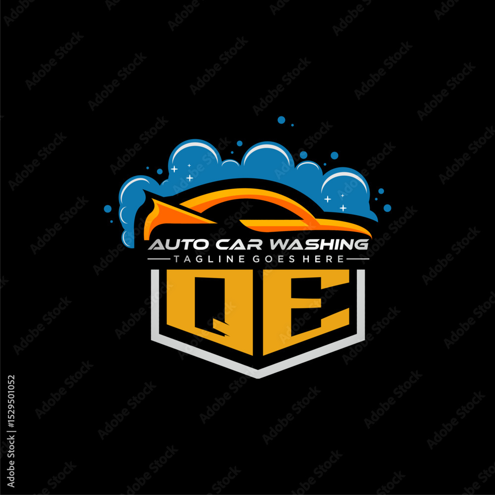 Poster qe initial monogram for carwash with car clean image design vector