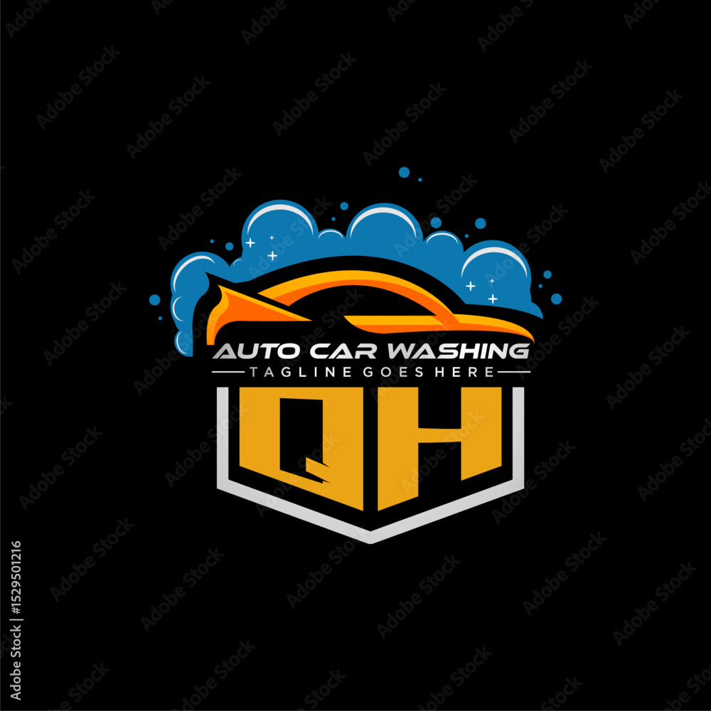 Poster qh initial monogram for carwash with car clean image design vector