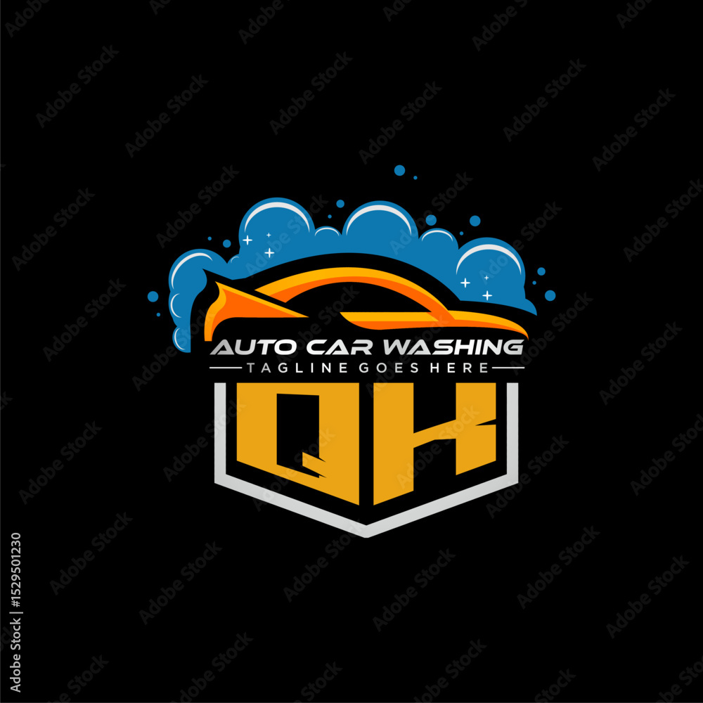 Poster qk initial monogram for carwash with car clean image design vector