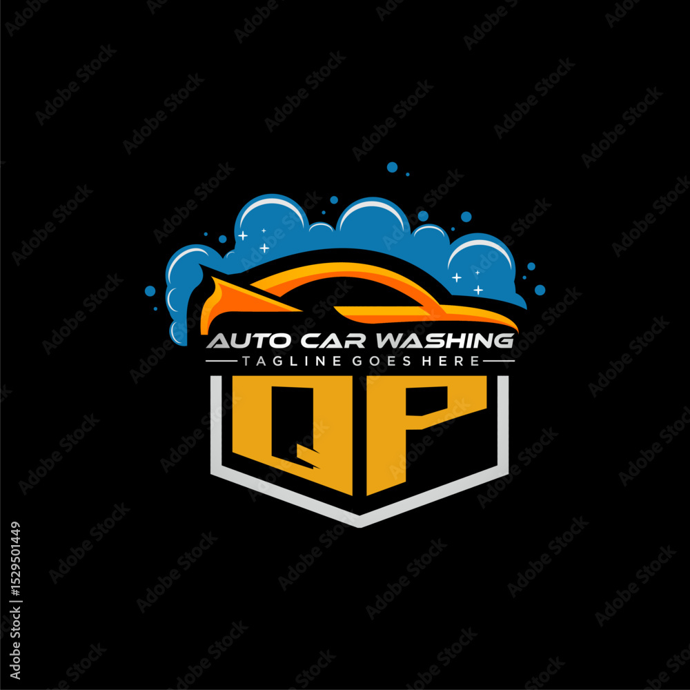 Poster qp initial monogram for carwash with car clean image design vector