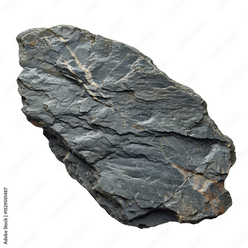 Poster textured piece of slate rock with dark gray color and visible layers, showcasing natural patterns an