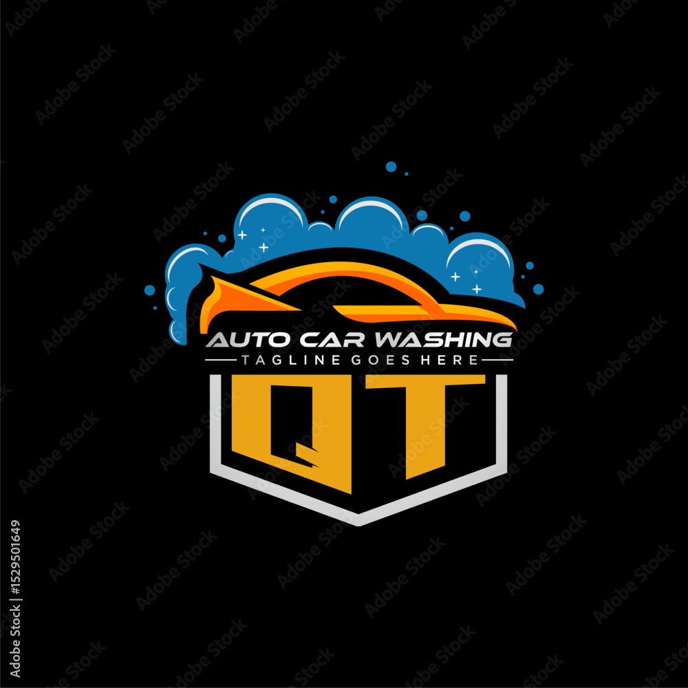 Poster qt initial monogram for carwash with car clean image design vector