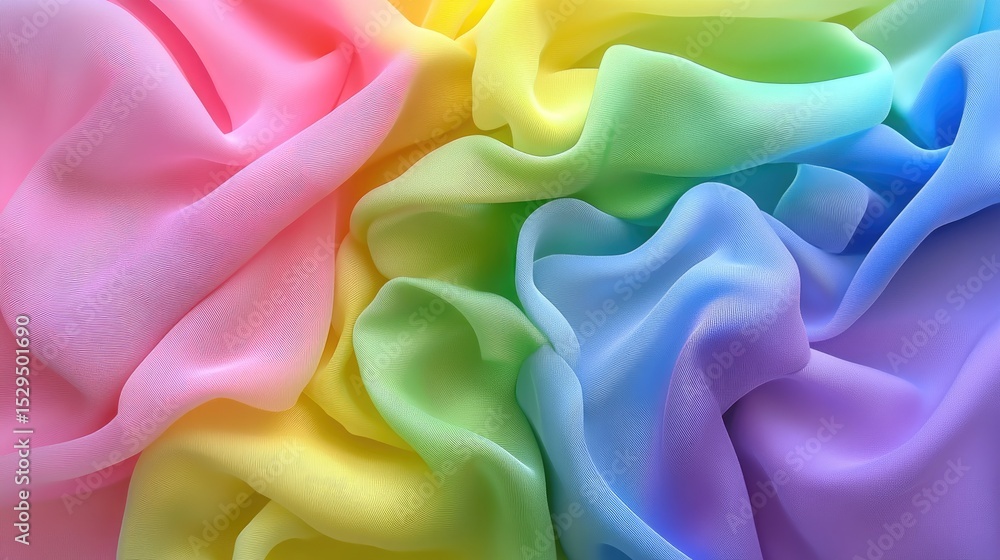 Poster Soft gradient fabric curves forming a flowing and colorful texture, perfect for visuals