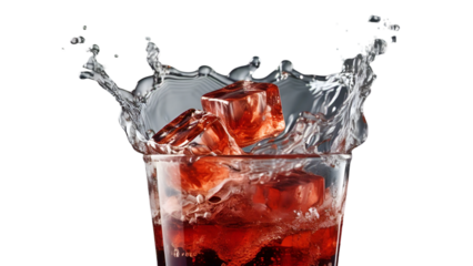 Cola Splash in Glass with Ice – Isolated on White