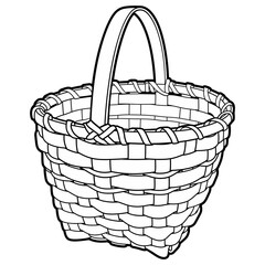 Cartoon hand drawn wicker basket isolated on white background. Vector doodle illustration	