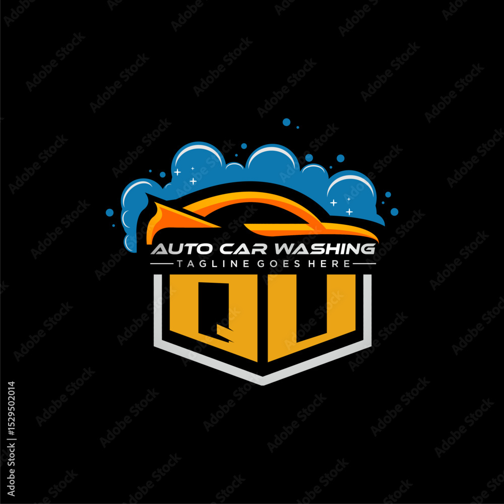 Poster qu initial monogram for carwash with car clean image design vector