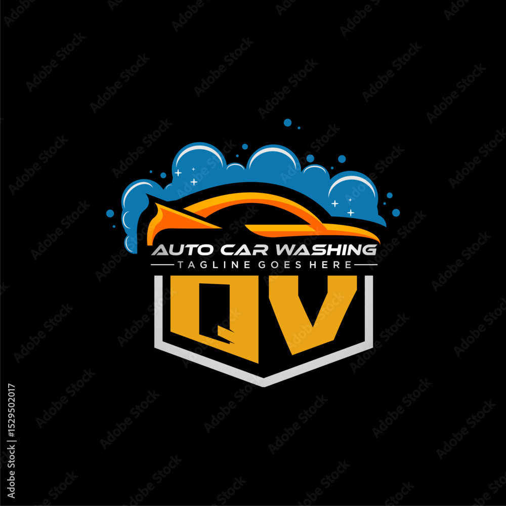 Poster qv initial monogram for carwash with car clean image design vector