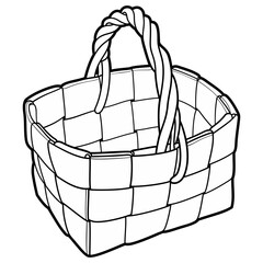 Cartoon hand drawn wicker basket isolated on white background. Vector doodle illustration	
