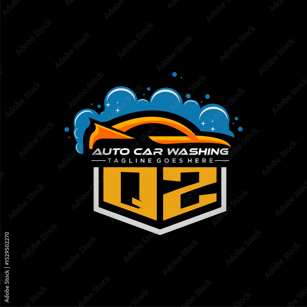 Poster qz initial monogram for carwash with car clean image design vector