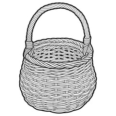 Cartoon hand drawn wicker basket isolated on white background. Vector doodle illustration	