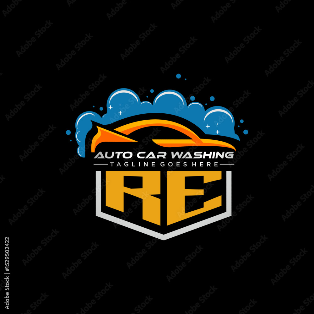 Poster re initial monogram for carwash with car clean image design vector