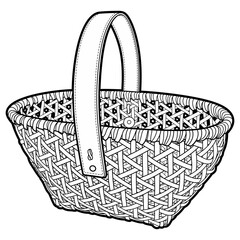Cartoon hand drawn wicker basket isolated on white background. Vector doodle illustration	