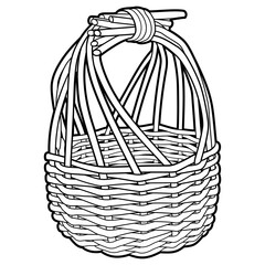 Cartoon hand drawn wicker basket isolated on white background. Vector doodle illustration	
