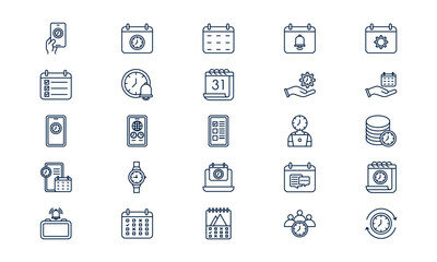 Time and date symbol showing calendar and clock in clean modern outline style