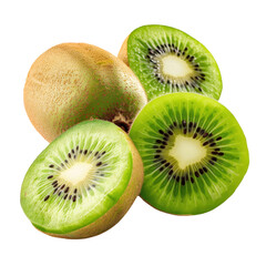 Fototapeta premium Fresh kiwi fruit, vibrant green flesh, and brown fuzzy skin create delightful visual. juicy texture and unique flavor make it popular choice for healthy snacks and desserts