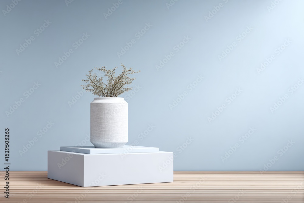 Poster floating empty podium set against plain backdrop highlighting clean aesthetics