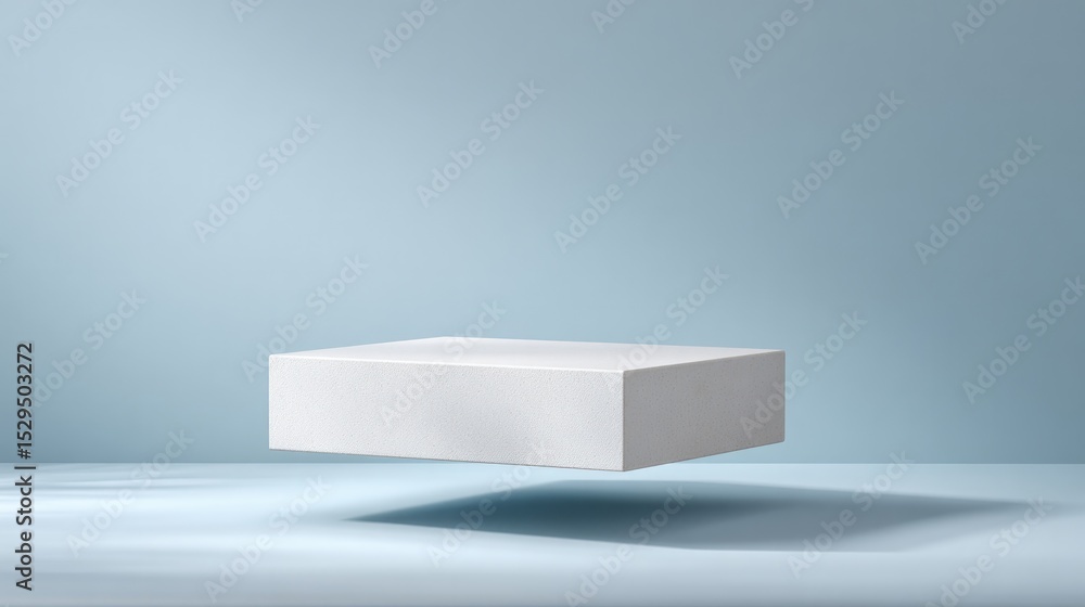 Poster floating empty podium in midair with minimalistic design and ample copy space against plain backgrou