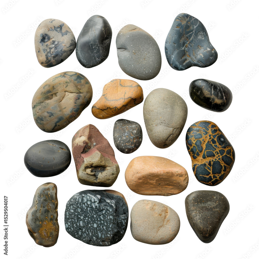 Aufkleber natural stones in various shapes and colors arranged in visually appealing pattern. these smooth peb