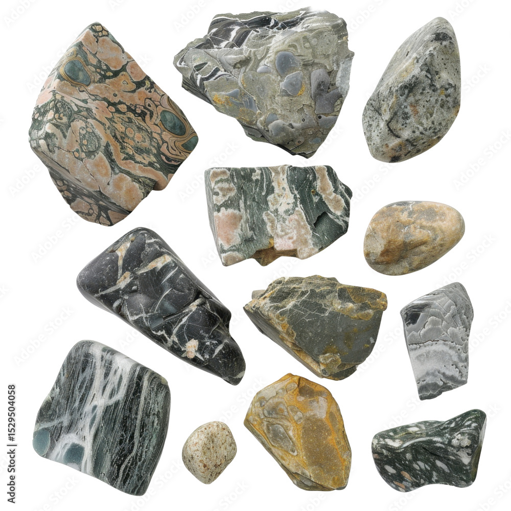 Poster natural stones display variety of colors and textures, showcasing unique patterns and formations. th