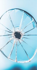Shattered glass disc, centered hole, light blue background
