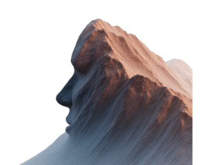PNG Mountain shaped like human face with dramatic rock formations
