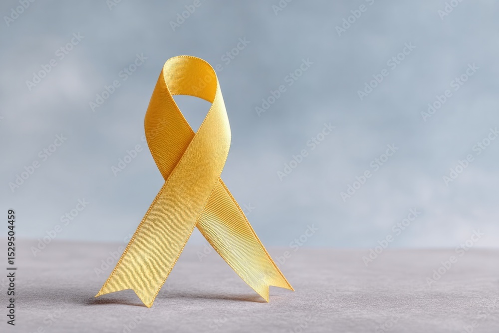 Poster minimalistic image of yellow ribbon symbol against soft monochromatic background to represent hepati
