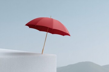 minimalistic image featuring single red umbrella amidst sea of grey to symbolize unpredictability of investment risks