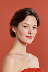Fototapeta premium professional model with ideal makeup posing against vibrant neon color background