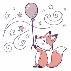 Happy Fox Starry night SVG (with a balloon)