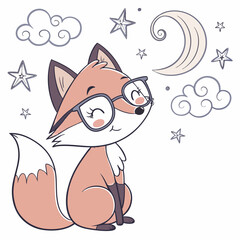 Happy Fox Starry night SVG (wearing glasses)