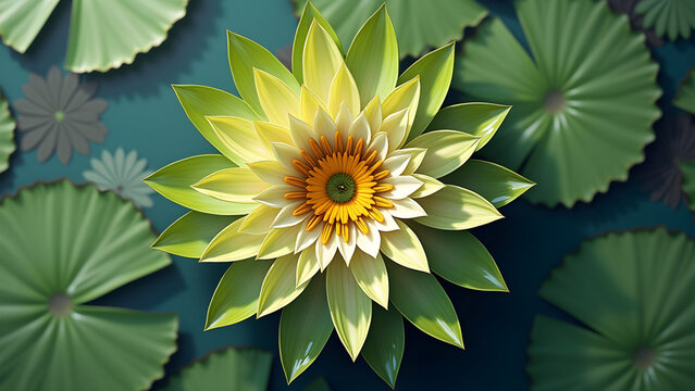 Top view photorealistic Nuphar, plant set on a vibrant background