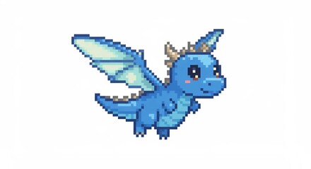 Fototapeta premium Tiny Flying Blue Dragon Pixel Art – Fantasy Style 