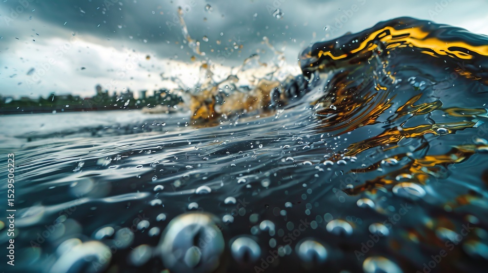 Aufkleber a high-speed capture of water splashing against a dark background highlights the dynamic movement an