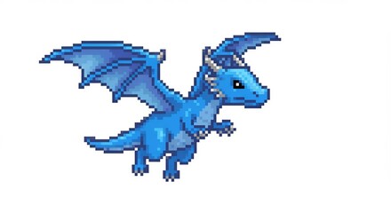 Tiny Flying Blue Dragon Pixel Art – Fantasy Style
