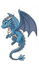 Fototapeta premium Tiny Flying Blue Dragon Pixel Art – Fantasy Style 