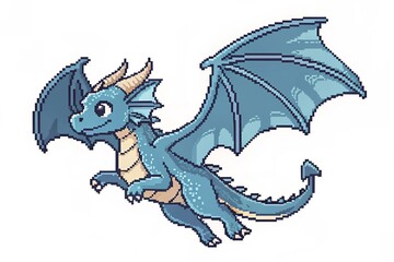 Tiny Flying Blue Dragon Pixel Art – Fantasy Style
