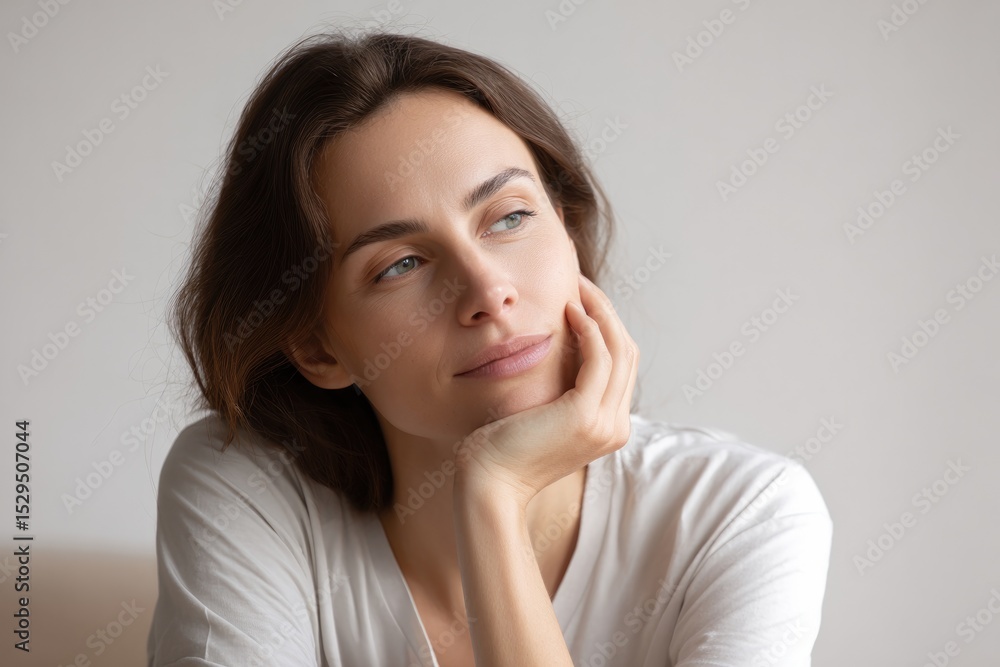 Poster close-up of patient person waiting patiently with serene expression emphasizing passage of time