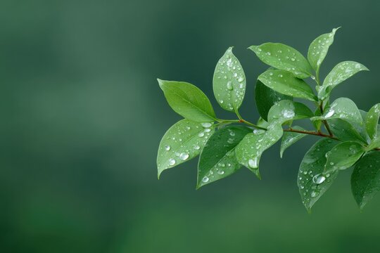 close-up of green leaf with water droplets minimalistic encapsulating nature purity and earth resilience - Powered by Adobe