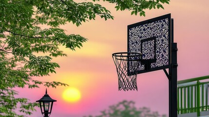 Basketball Hoop Silhouette at Sunset