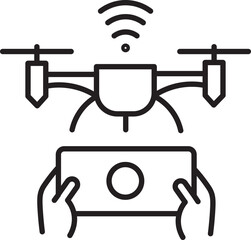 Drone controlled by tablet in line art style