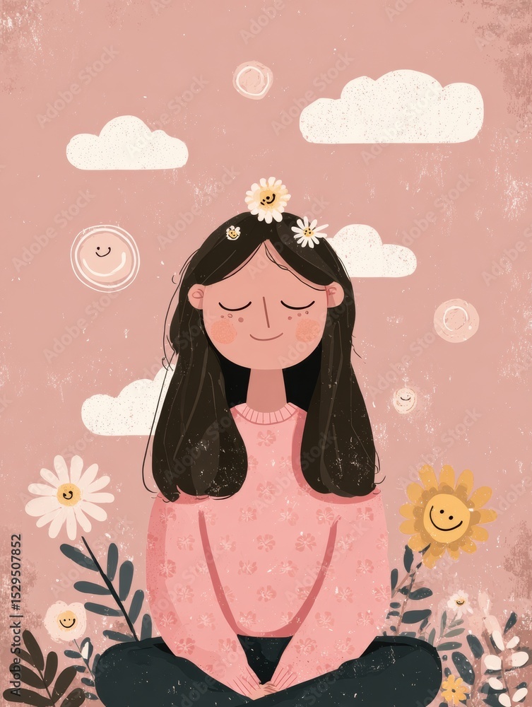 Poster Developing Self-Compassion Habits Through Mindfulness and Personal Growth Practices in a Calming Pastel Setting