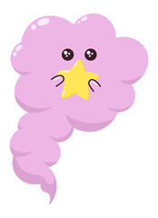 Charming illustration features a whimsical pink cloud gently holding a golden star, its kawaii expression adding a touch of sweetness and delight to the scene