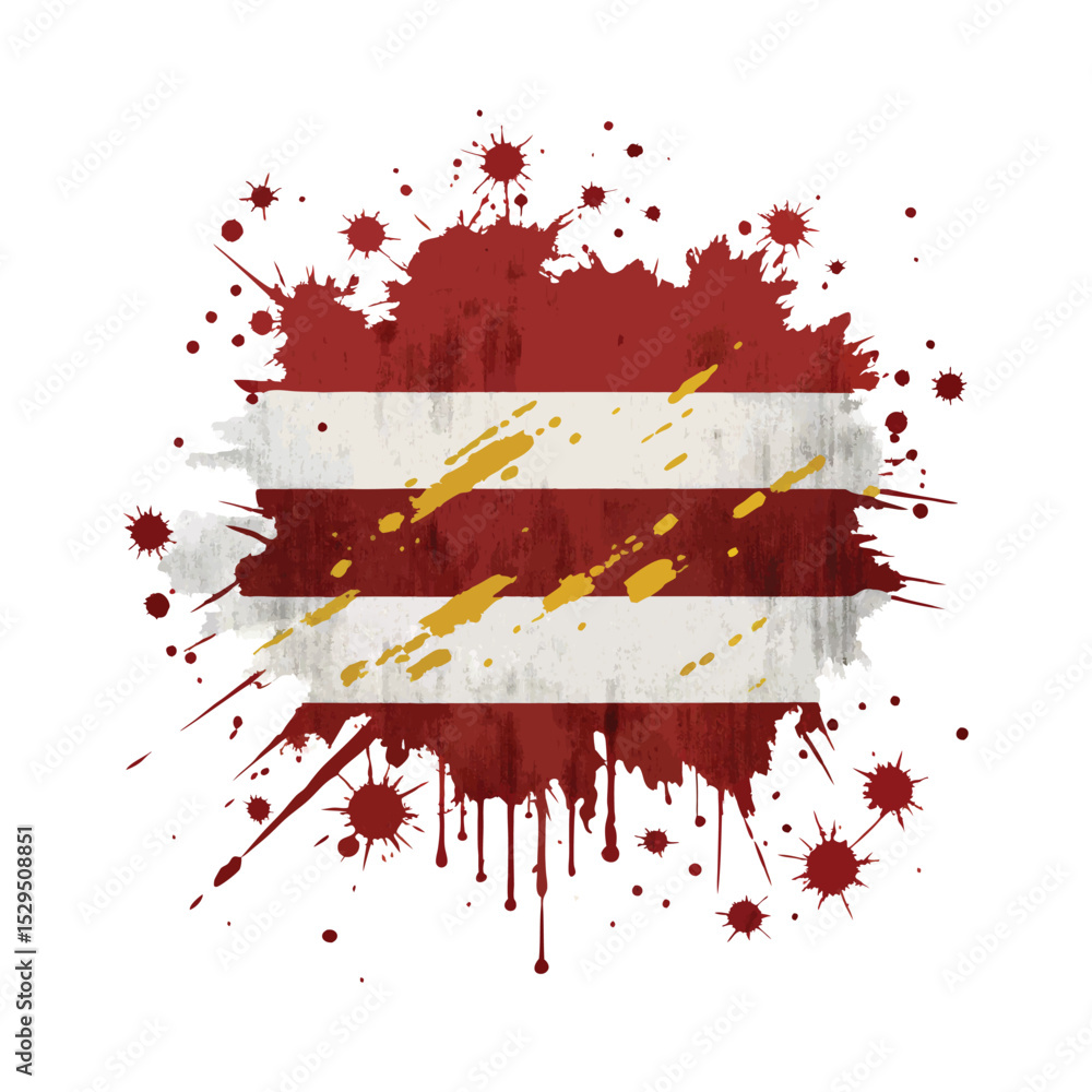 Poster abstract grunge stripe pattern with splatter effects in orange and red
