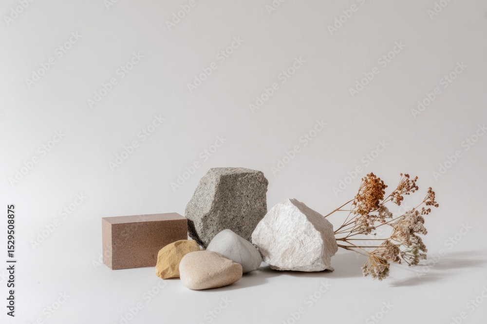 Poster clean arrangement of assorted raw materials on plain surface creates minimalistic view with plenty o