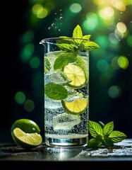 Refreshing Lime and Mint Summer Drink in a Glass Pitcher