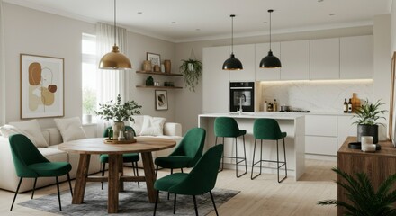 Fototapeta premium Modern open-plan kitchen and living area