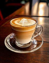Aromatic Latte Art Exquisite Coffee in a Glass Cup