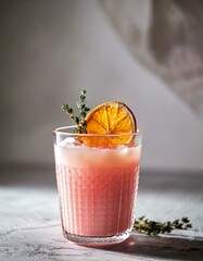 Refreshing Pink Cocktail with Dried Orange and Thyme Garnish